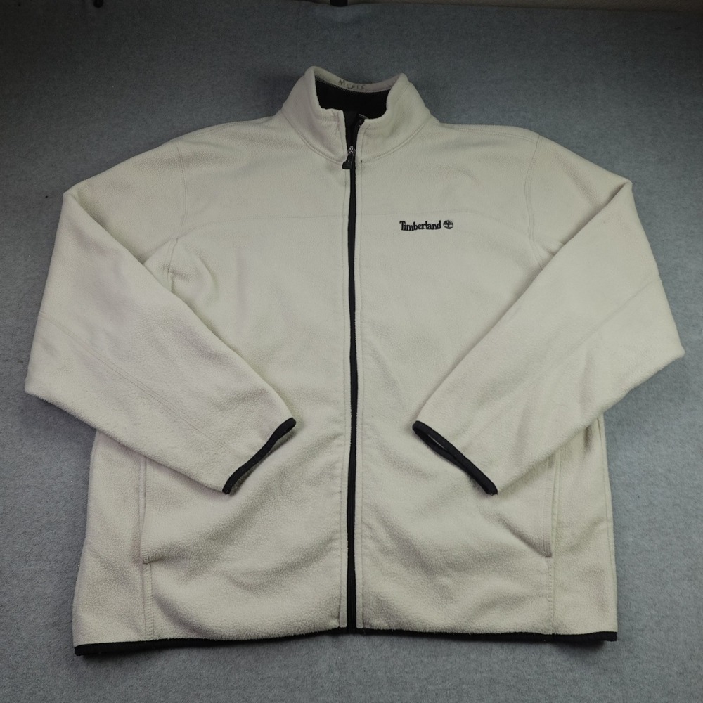 Timberland Jacket Mens XL Cream Fleece Outdoor Full Zip Mock Neck